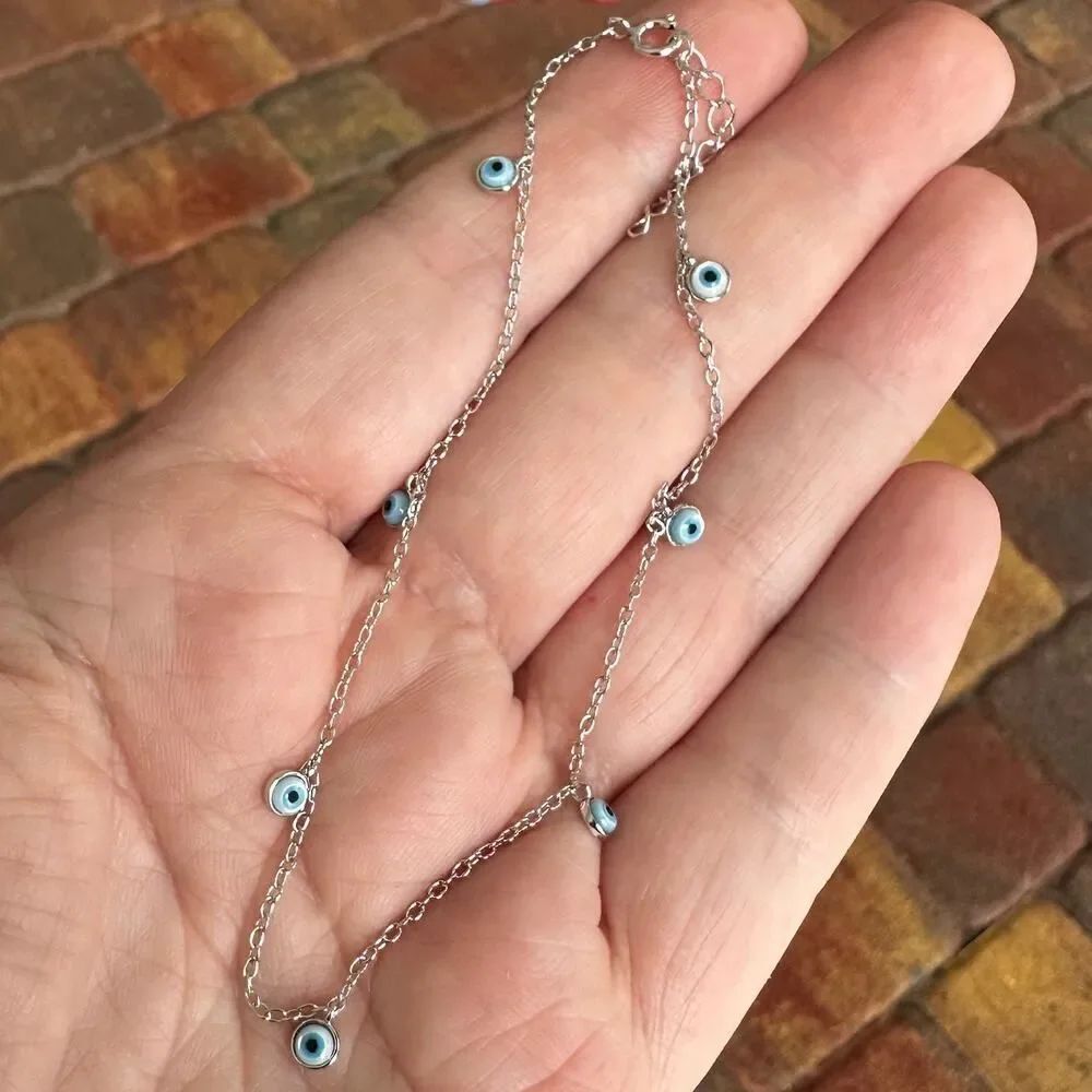 Sterling Silver Evil Eye Dainty Anklet